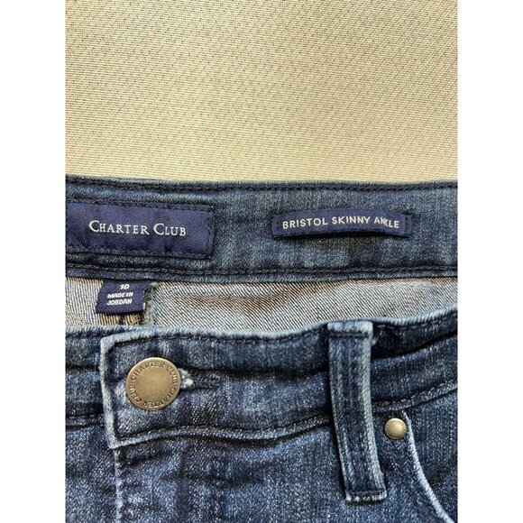 Charter Club Women's Bristol Skinny Ankle Jeans Embroidered Hem Sz 10 Blue Denim - Picture 3 of 11